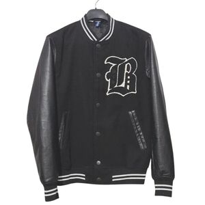 H&M Black Varsity Jacket with FAUX Leather Sleeves WOMENS size Medium